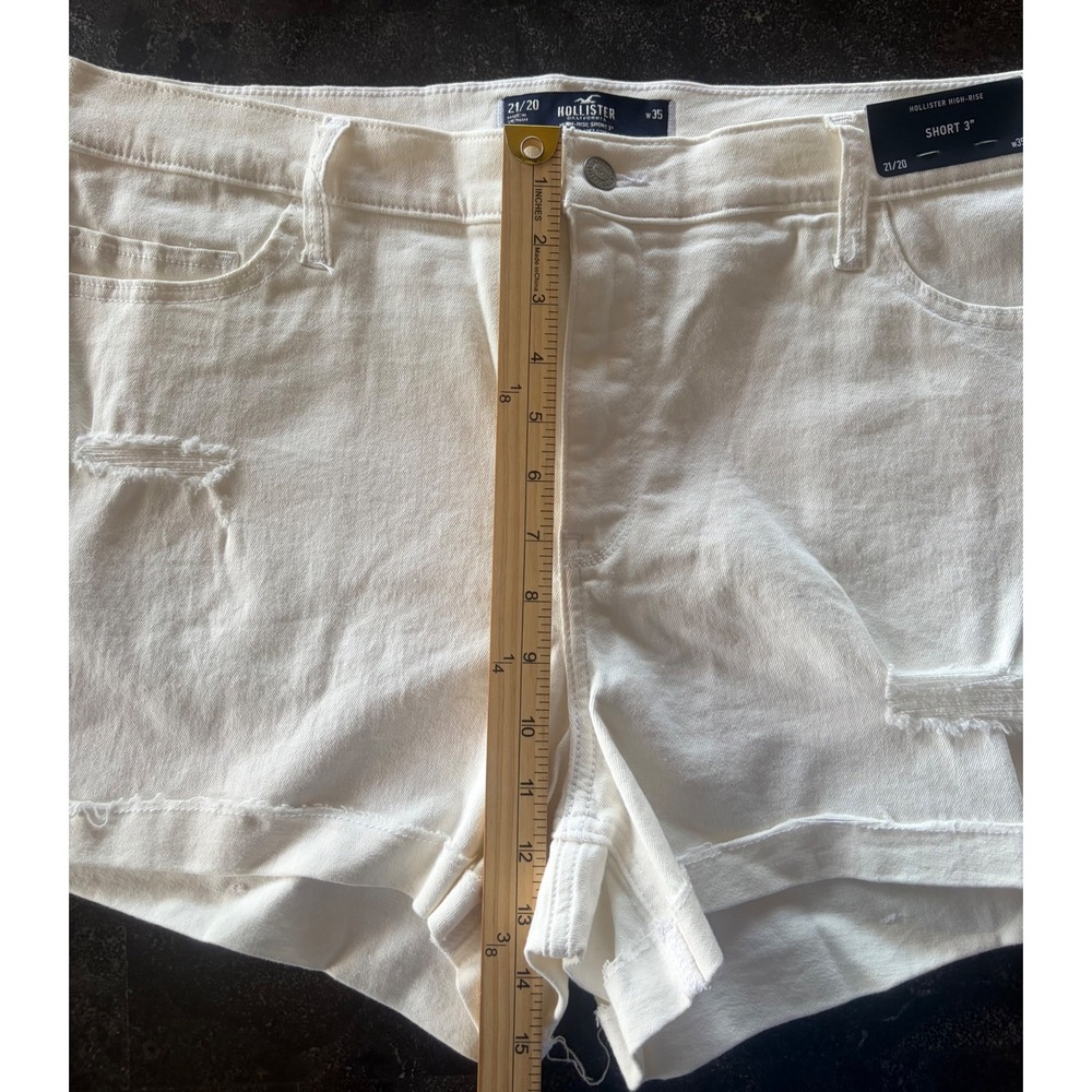 Hollister High Rise Short 3" White Distressed Denim Shorts Size 21/20 W35 - Picture 4 of 7